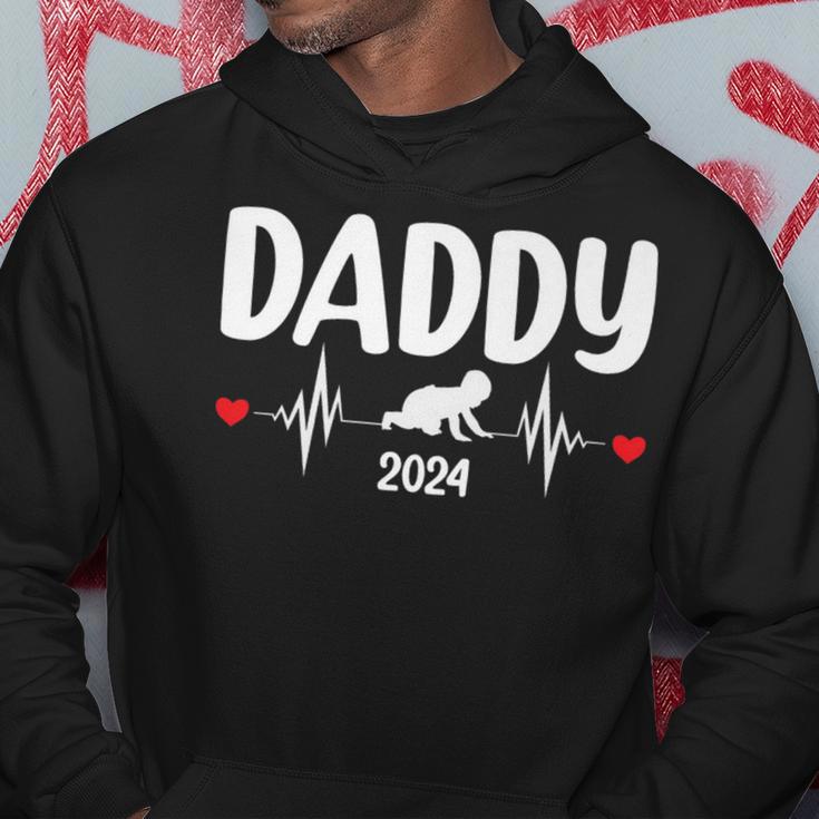 Daddy 2024 Heartbeat 1St Time Pregnancy Announcement Dad Hoodie Unique Gifts