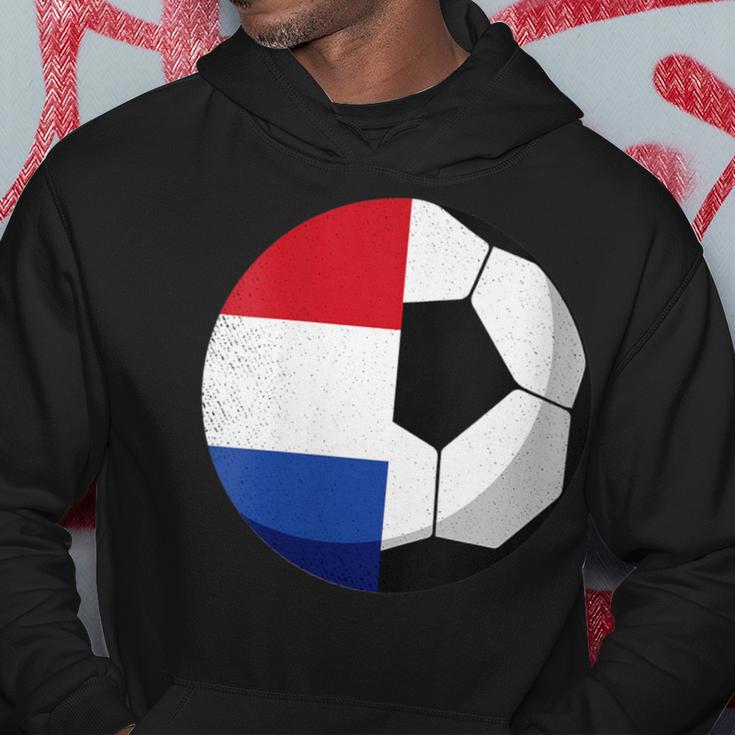 Damen Niederlande Flagge Niederländischer Papa Fußballtorwart Mit-Ausschnitt Kapuzenpullover Lustige Geschenke