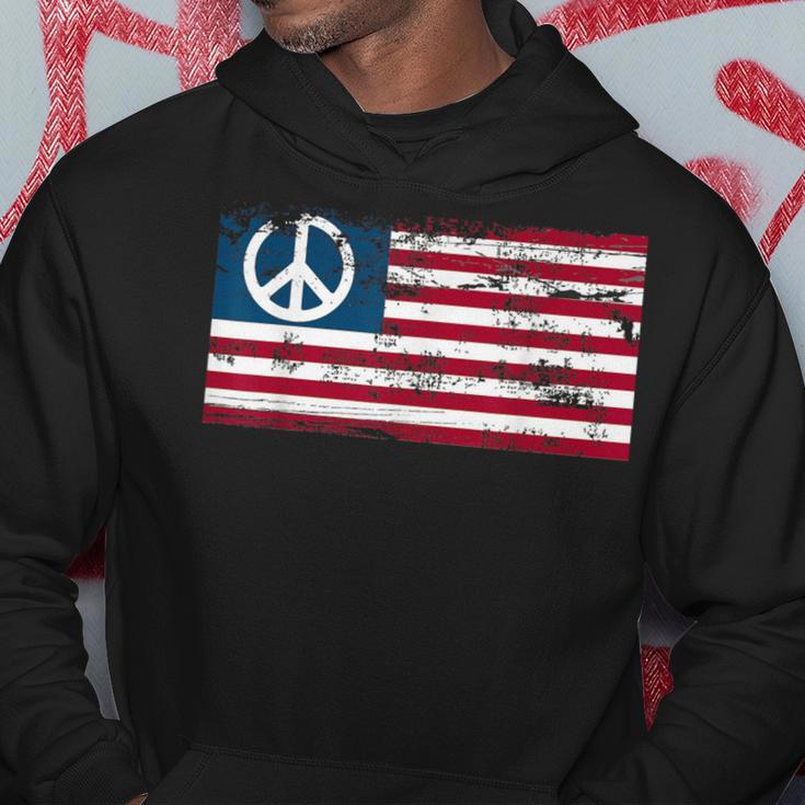 Distressed American Usa Flag With Peace Sign Hoodie Unique Gifts