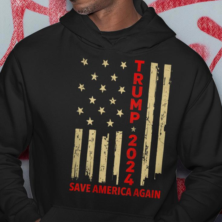 Donald Trump 2024 Save America Again American Flag On Back Hoodie Funny Gifts