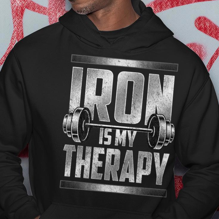 Dumbbell Workout Iron Is My Therapy Weightlifting Gym Addict Hoodie Unique Gifts