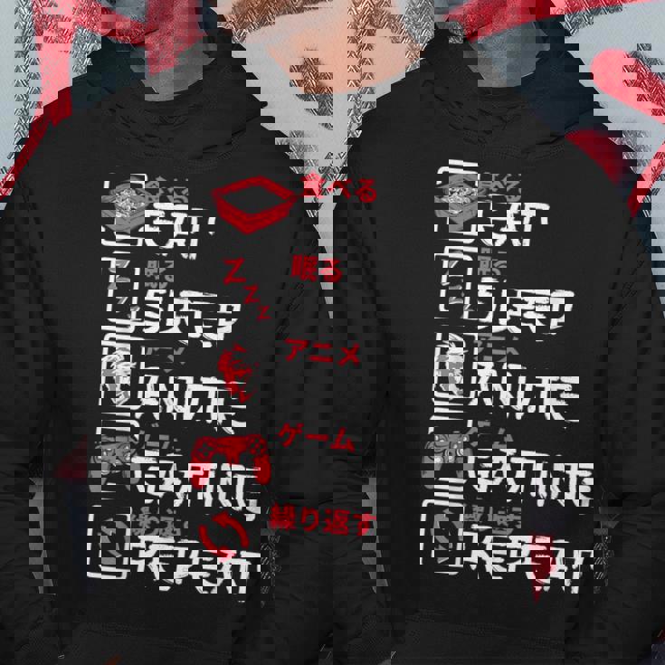 Eat Sleep Anime Gaming Repeat Otaku Gamer Japanese Anime Hoodie Personalized Gifts