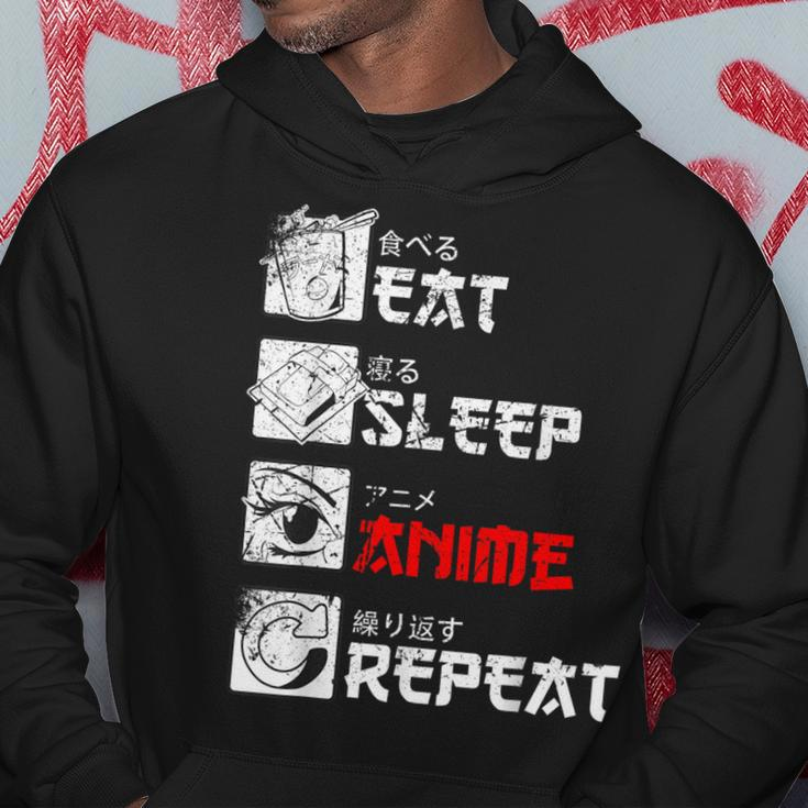Eat Sleep Anime Repeat Manga Japan Kanji Weeb Vintage Anime Hoodie Lustige Geschenke