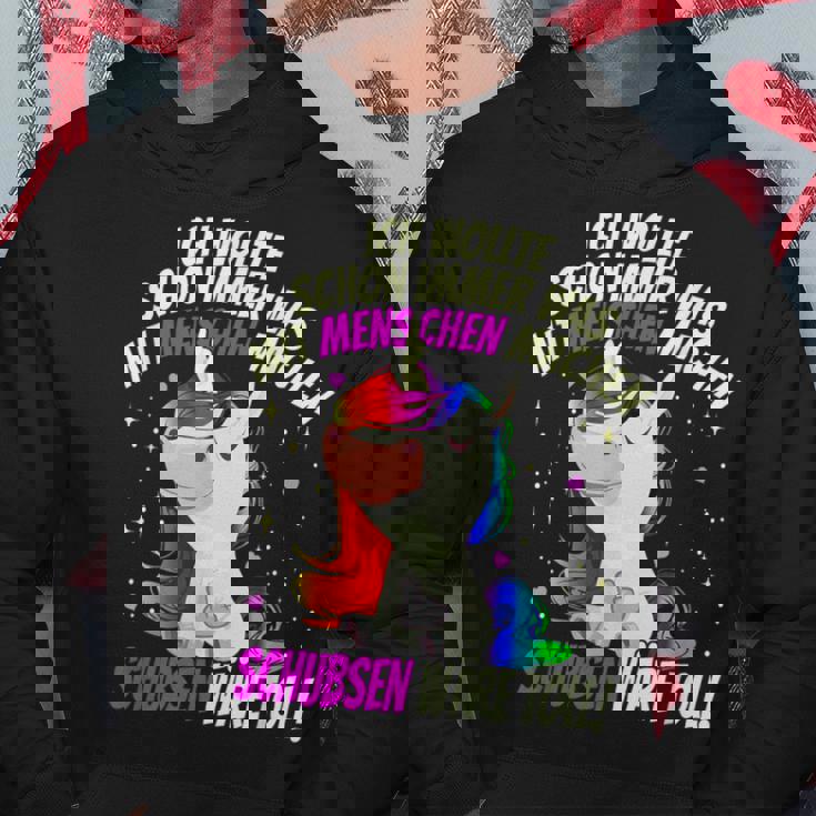 Einhorn & Spruch Was mit Menschen machen Schwarzes Hoodie Lustige Geschenke