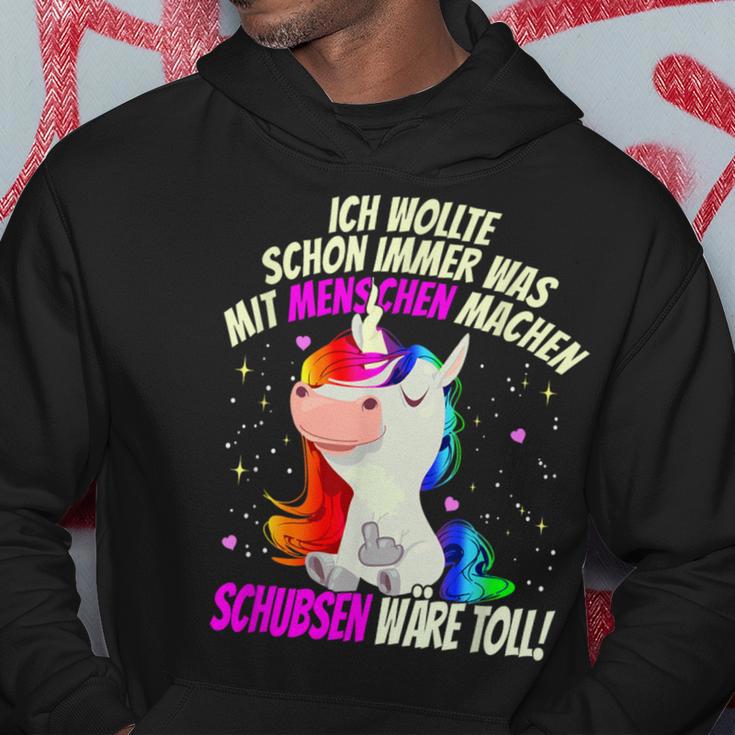 Einhorn & Spruch Was mit Menschen machen Schwarzes Hoodie Lustige Geschenke