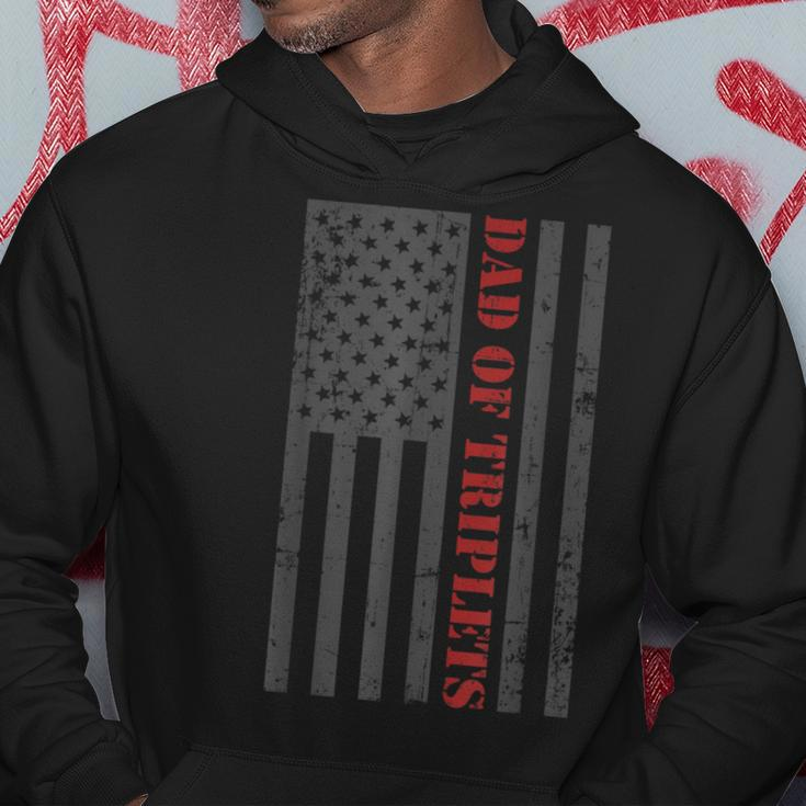 Fathers Day Triplet Dad American Flag Dad Of Triplets Hoodie Unique Gifts