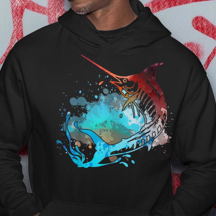 Fishing Marlin Swordfish Retro Vintage Sunset Watercolor Hoodie Unique Gifts