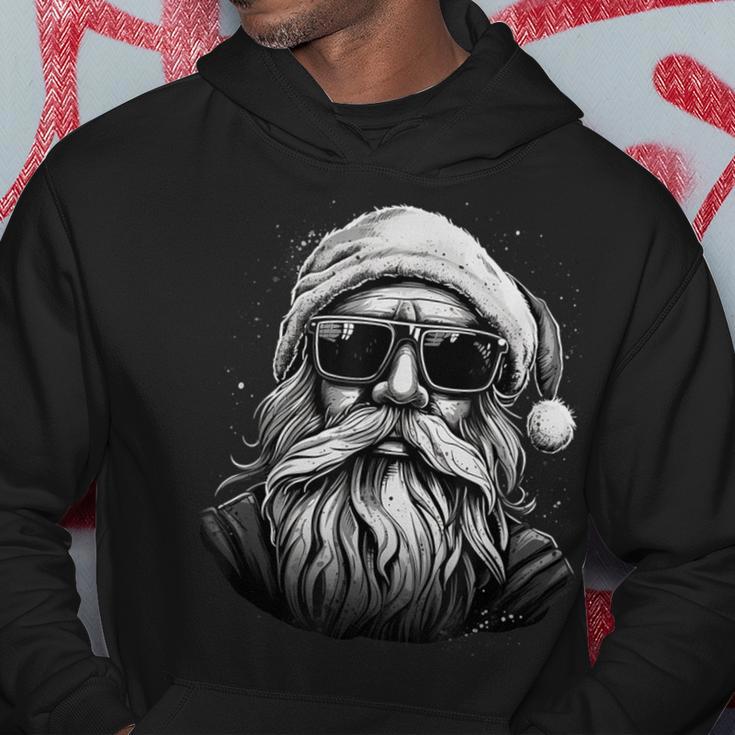 Cool Santa Face Hipster With Beard & Glasses Christmas Hoodie Unique Gifts