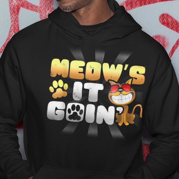 Meow's It Going Cat Pun Grinning Kitten LoverHoodie Unique Gifts