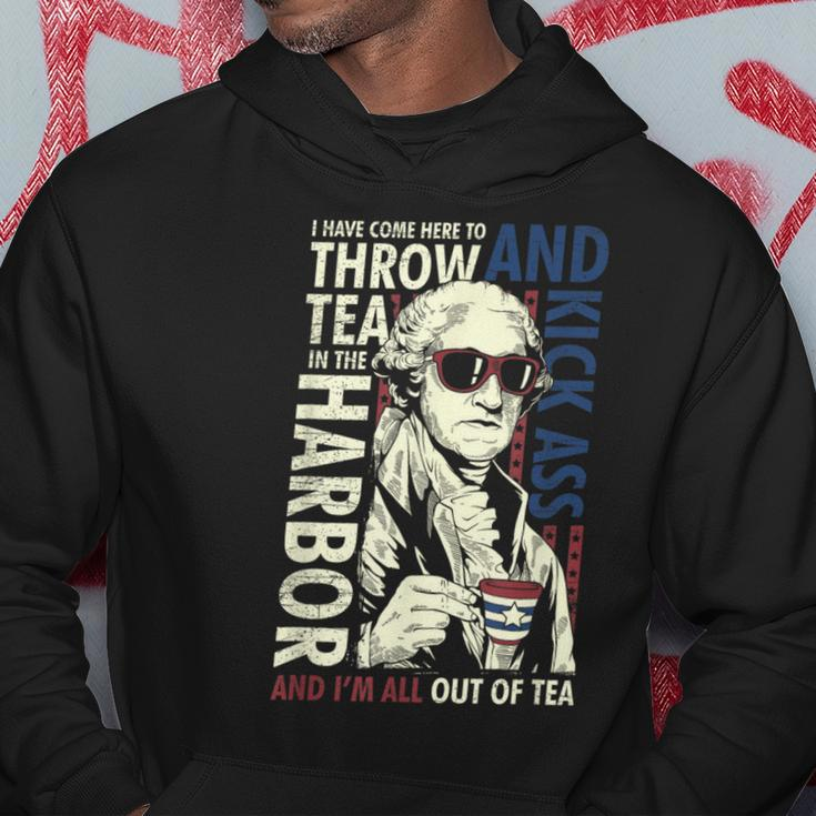 George Washington Throwing Tea Kick Ass 4Th Of July Hoodie Personalized Gifts