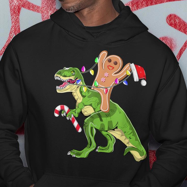 Gingerbread Man Riding DinosaurRex Christmas Boys Men Hoodie Unique Gifts