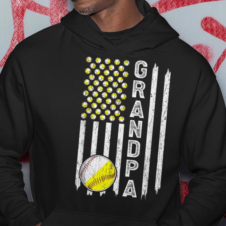 Grandpa American Flag Softball Baseball Grandpa Hoodie Unique Gifts