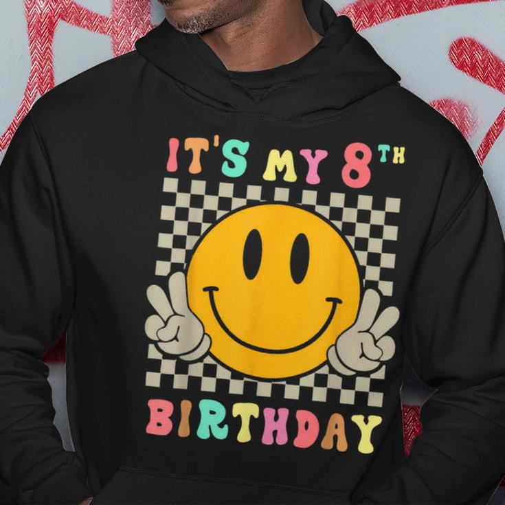 Groovy Hippie Smile Face It's My 8Th Birthday Happy 8 Year Hoodie Personalized Gifts