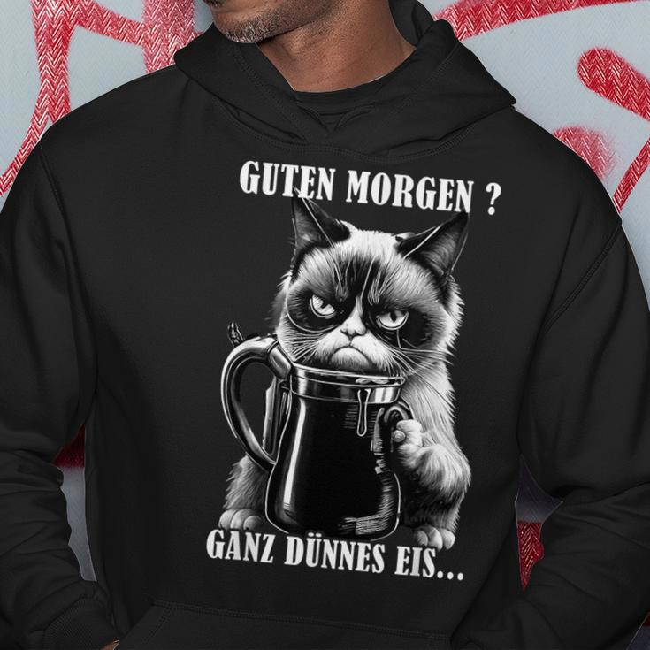 Guten Morgen Ganz Thin Eis German Language Cat Kaffee Black Hoodie Lustige Geschenke