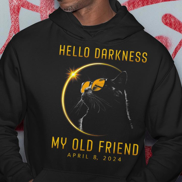 Hello Darkness My Old Friend Solar Eclipse 2024 Cat Lovers Hoodie Unique Gifts