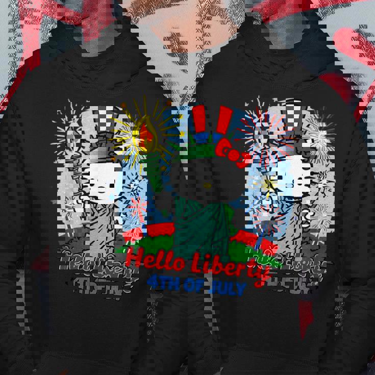 Hello Liberty With Kitty 4Th Of July Usa Flag And Firework Hoodie Personalized Gifts