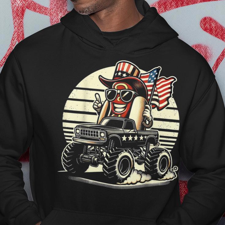 Hotdog Riding Monster Truck 4Th Of July Usa Flag Cute Hotdog Hoodie Unique Gifts