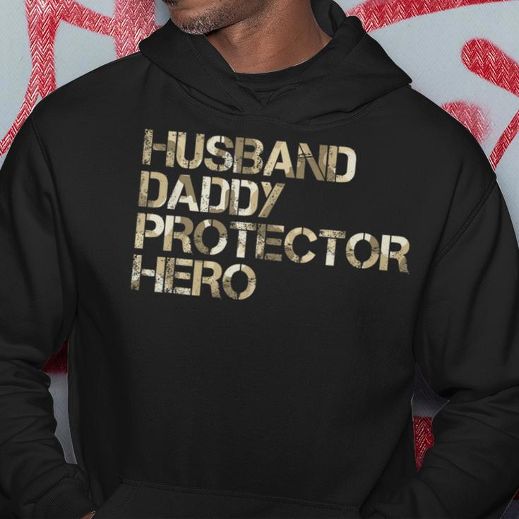 Husband Daddy Protector-Hero Fathers Day Camo American Flag Hoodie Funny Gifts