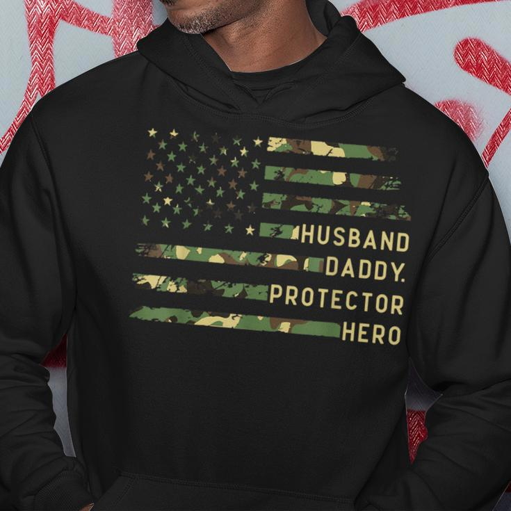 Husband Daddy Protector Hero Fathers Day Camo American Flag Hoodie Unique Gifts