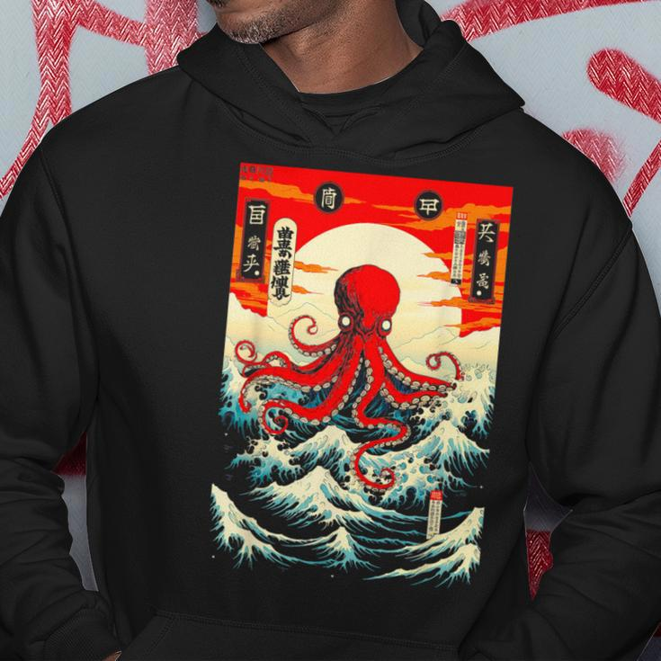 Japanese Octopus Waves Sun Japan Anime Travel Souvenir Hoodie Unique Gifts