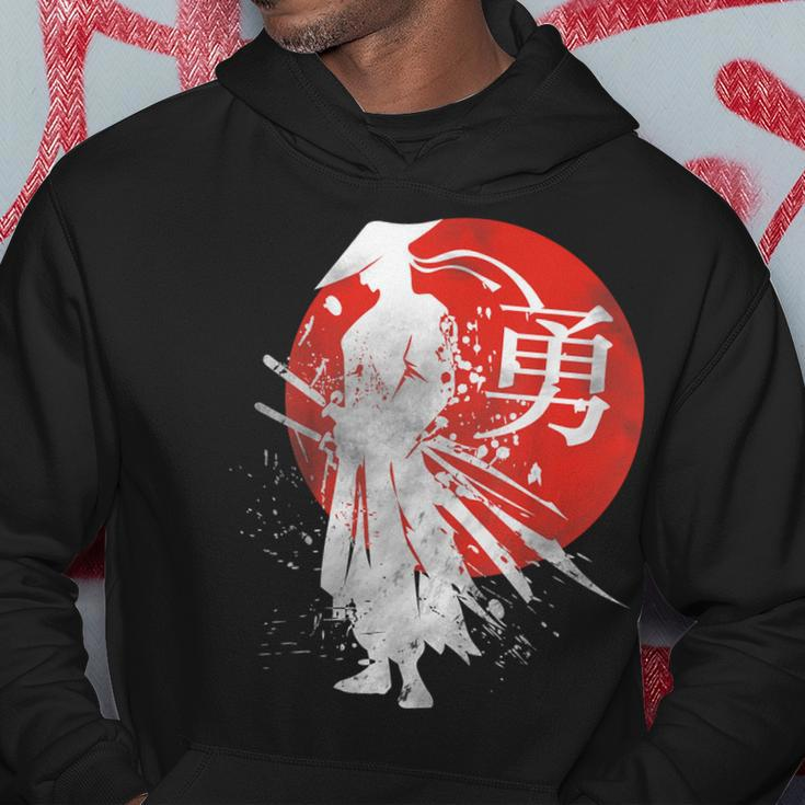 Japanese Samurai Warrior Retro Japan Calligraphy For Courage Hoodie Funny Gifts