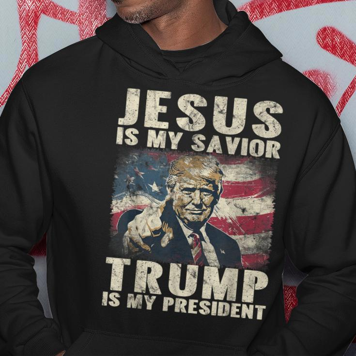Jesus Is My Savior Trump Is My President 2024 American Flag Hoodie Unique Gifts