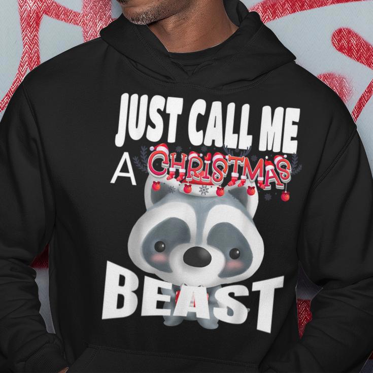 Just Call A Christmas Beast With Cute Little Raccoon Hoodie Unique Gifts