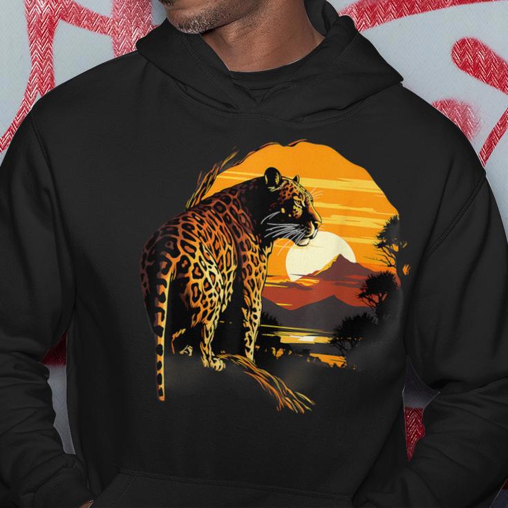 Leopard Savanne Sonnenuntergang Wildlife Safari Motiv Tierdruck Kapuzenpullover Lustige Geschenke