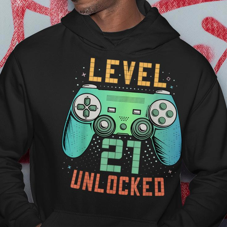 Level 21 Unlocked 21St Birthday Gamer 21 Year Old Male Hoodie Funny Gifts