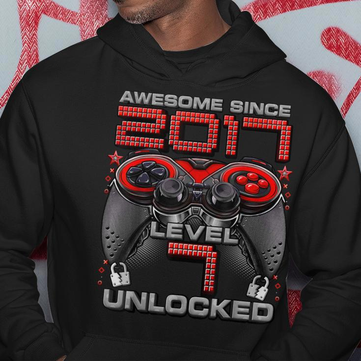 Level 7 Unlocked Awesome Since 2017 Gaming 7Th Birthday Hoodie Personalized Gifts