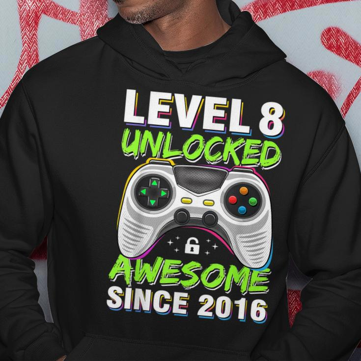 Level 8 Unlocked Awesome Since 2016 8Th Birthday Gaming Boys Hoodie Funny Gifts