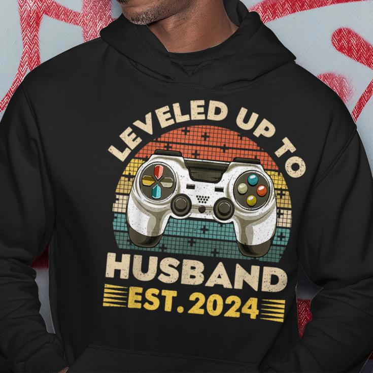 I Leveled Up To Husband Est 2024 Promoted To Hubby Groom Hoodie Funny Gifts