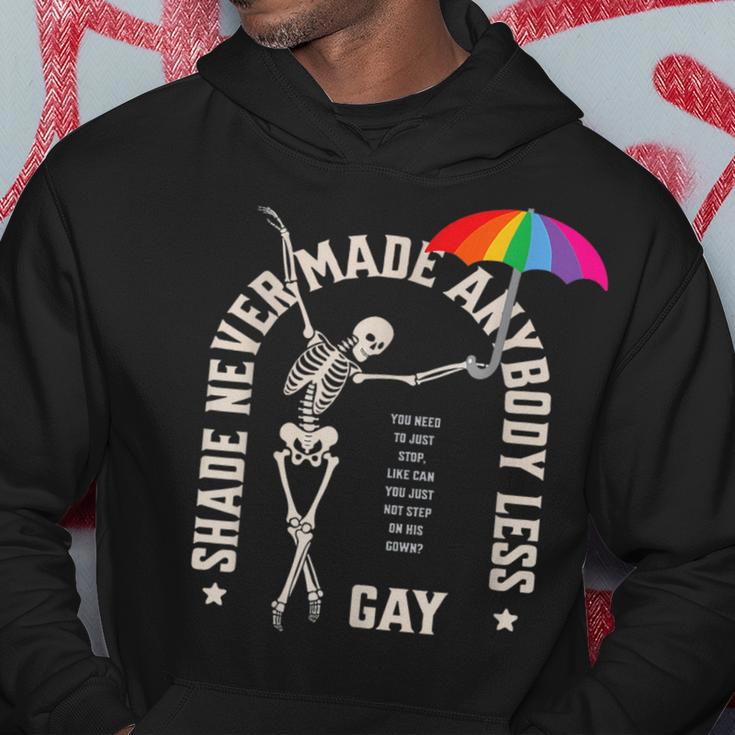 Lgbtq Pride Skeleton Dance Shade Never Made Anybody Less Gay Hoodie Unique Gifts