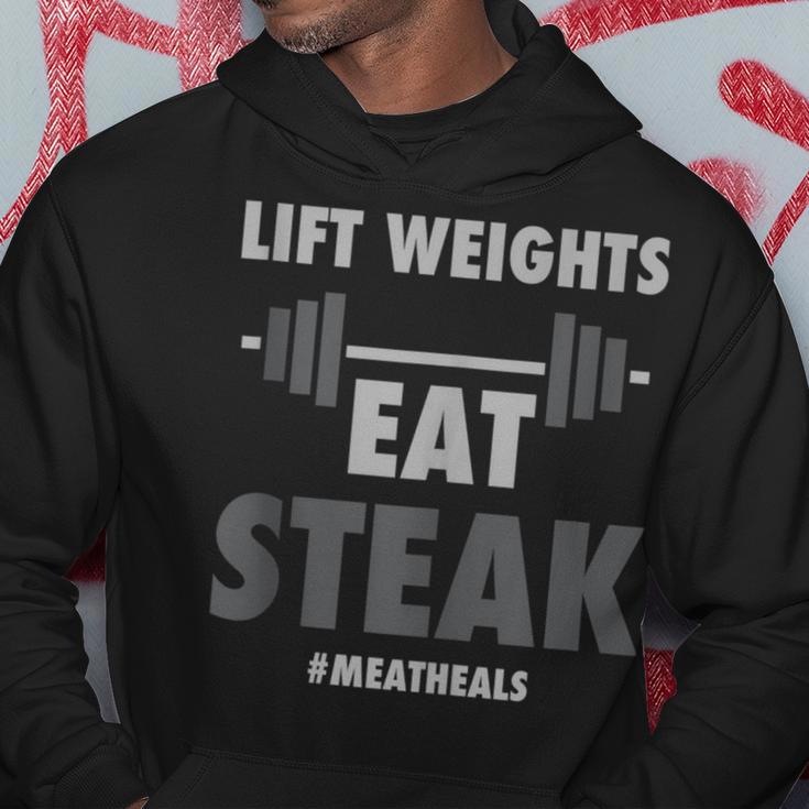 Lift Weights Eat Steak Meat Heals Work Out Protein Bbq Hoodie Unique Gifts