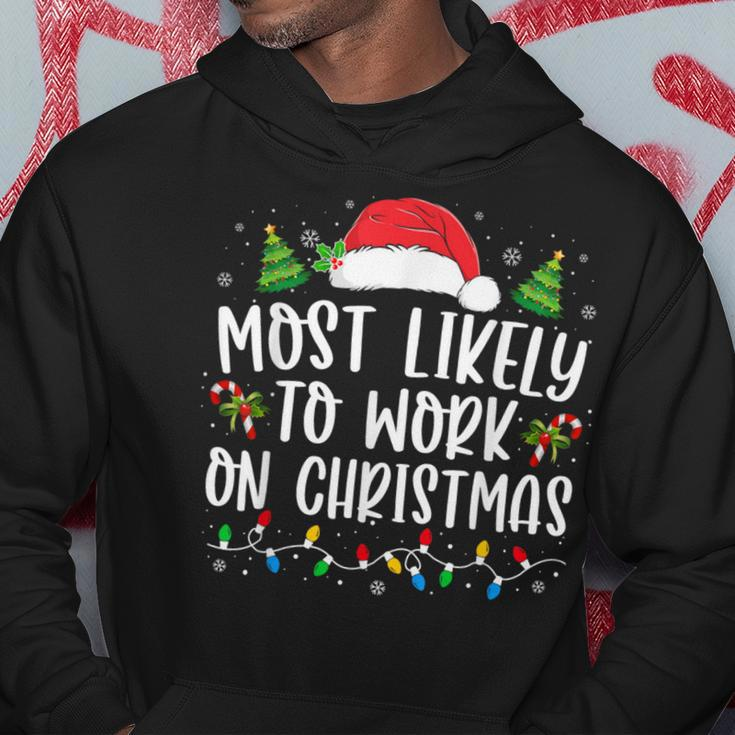 Most Likely To Work On Christmas Family Matching Pajamas Hoodie Personalized Gifts