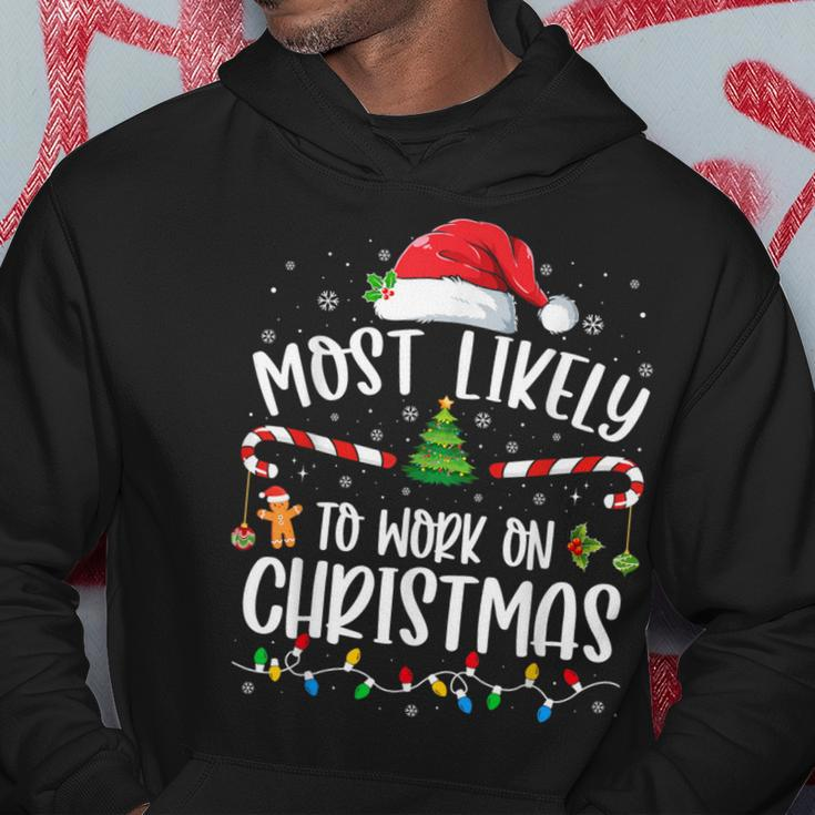 Most Likely To Work On Christmas Family Matching Pajamas Hoodie Funny Gifts