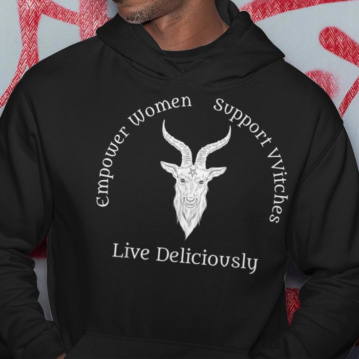 Live Deliciously Occult Pagan Witch White Text Hoodie Unique Gifts