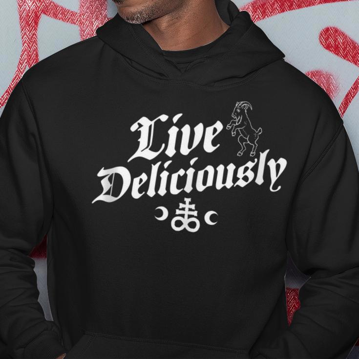 Live Deliciously Vintage Distressed Witchcraft Occult Hoodie Unique Gifts