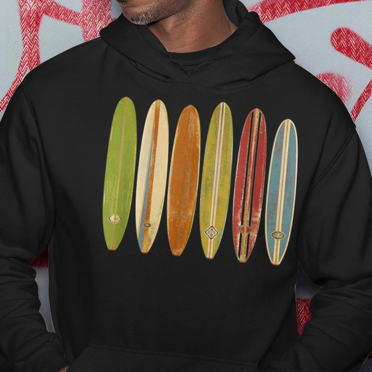 Longboard Surfboards Vintage Retro Style Surfing Hoodie Unique Gifts