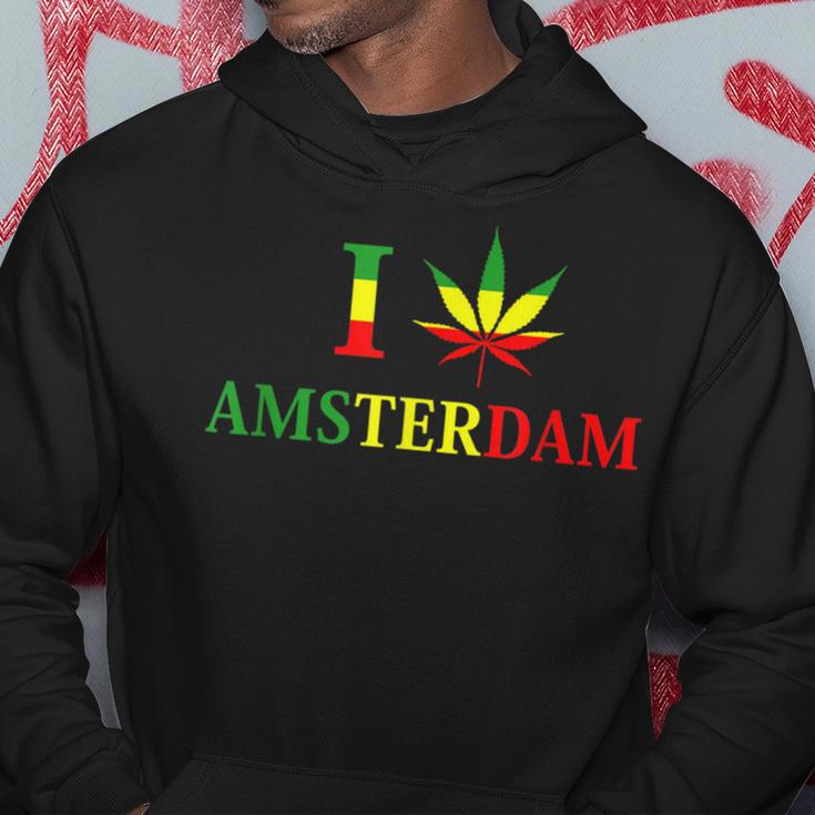 I Love Amsterdam Hemp Leaf Reggae Kiffer Hoodie Lustige Geschenke