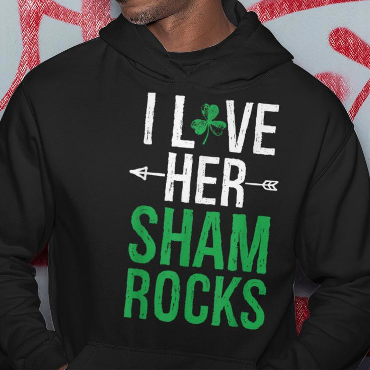 I Love Her Shamrocks Matching St Patrick's Day Couples Hoodie Funny Gifts