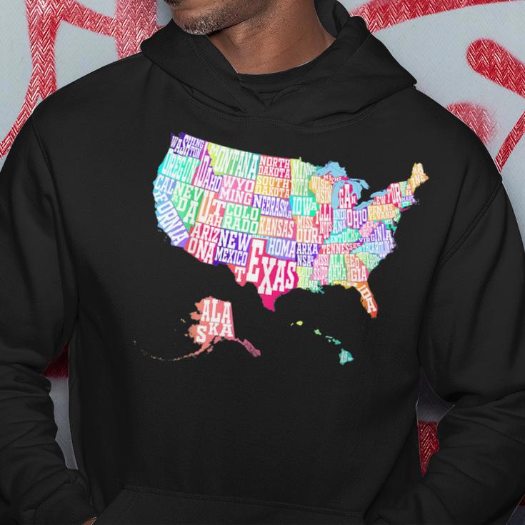 Map Of Usa With State Names Typographic Colorful Map Hoodie Unique Gifts