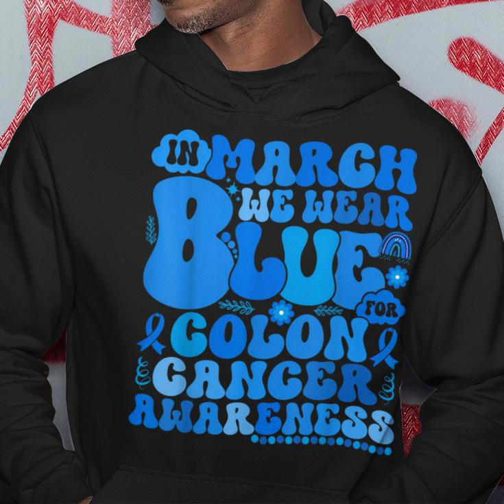 In March We Wear Blue Colon Cancer Awareness Colon Cancer Hoodie Funny Gifts