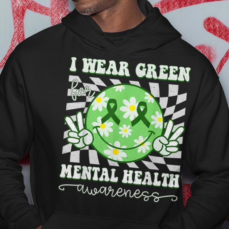 Mental Health Awareness Smile Hippie Checkered Green Ribbon Hoodie Funny Gifts