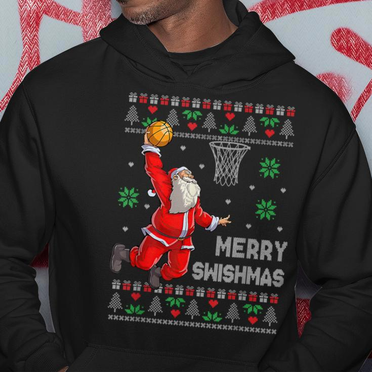 Merry Swishmas Santa Claus Christmas Basketball Lover Hoodie Funny Gifts