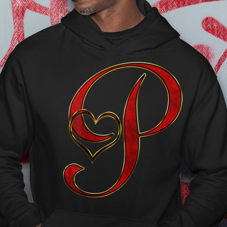 Monogram Initial Letter P Red Heart Hoodie Unique Gifts