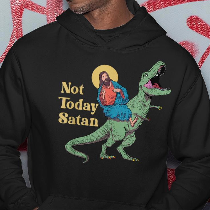 Not Today Satan Jesus Riding DinosaurRex Sarcastic Hoodie Funny Gifts