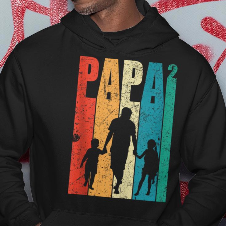 Papa Hoch 2 Dad Hoch 2 Kinder Zweifacher Papaatertag Retro Kapuzenpullover Lustige Geschenke