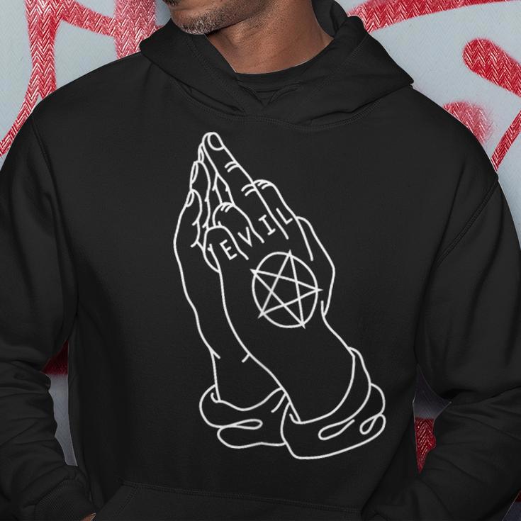 Prayer Hands Giving The Finger With Evil & Pentagram Tattoo Hoodie Unique Gifts