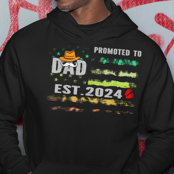 Promoted To Dad Est 2024 New Daddy Expect Baby Father's Day Hoodie Funny Gifts